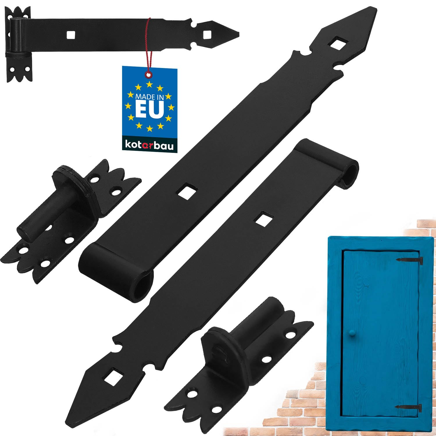 Kotarbau Black Kotarbau® Shutter Hinge 300 Mm Pack Of 2 With Clamps Door Hinge Door Hinge Hinge Construction Fitting Door Fitting Rustproof Gate Accessories Powder Coated