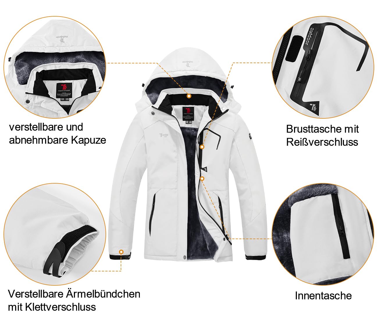 YSENTO Giacca invernale da donna, impermeabile, giacca softshell calda, in pile, con cappuccio rimovibile