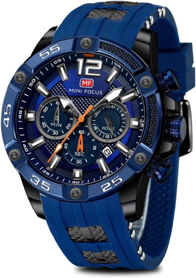 Watch for Men Sport Military Waterproof Chronograph Mens Watches Analog Quartz Big Face Classic Stylish Fashion Casual Designer Business Work Wrist Watch Elegant Gift for Men