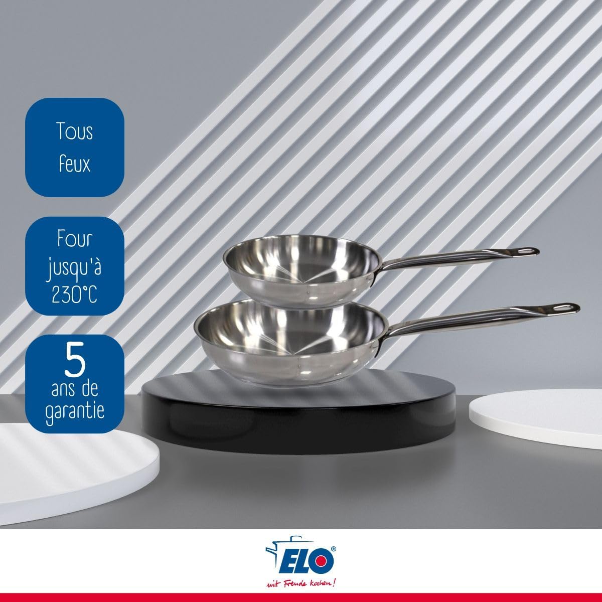 ELO 9903450 Set of 2 Frying Pans 28 cm and 32 cm Stainless Steel Cooking Pan Stainless Steel 28 cm and 32 cm