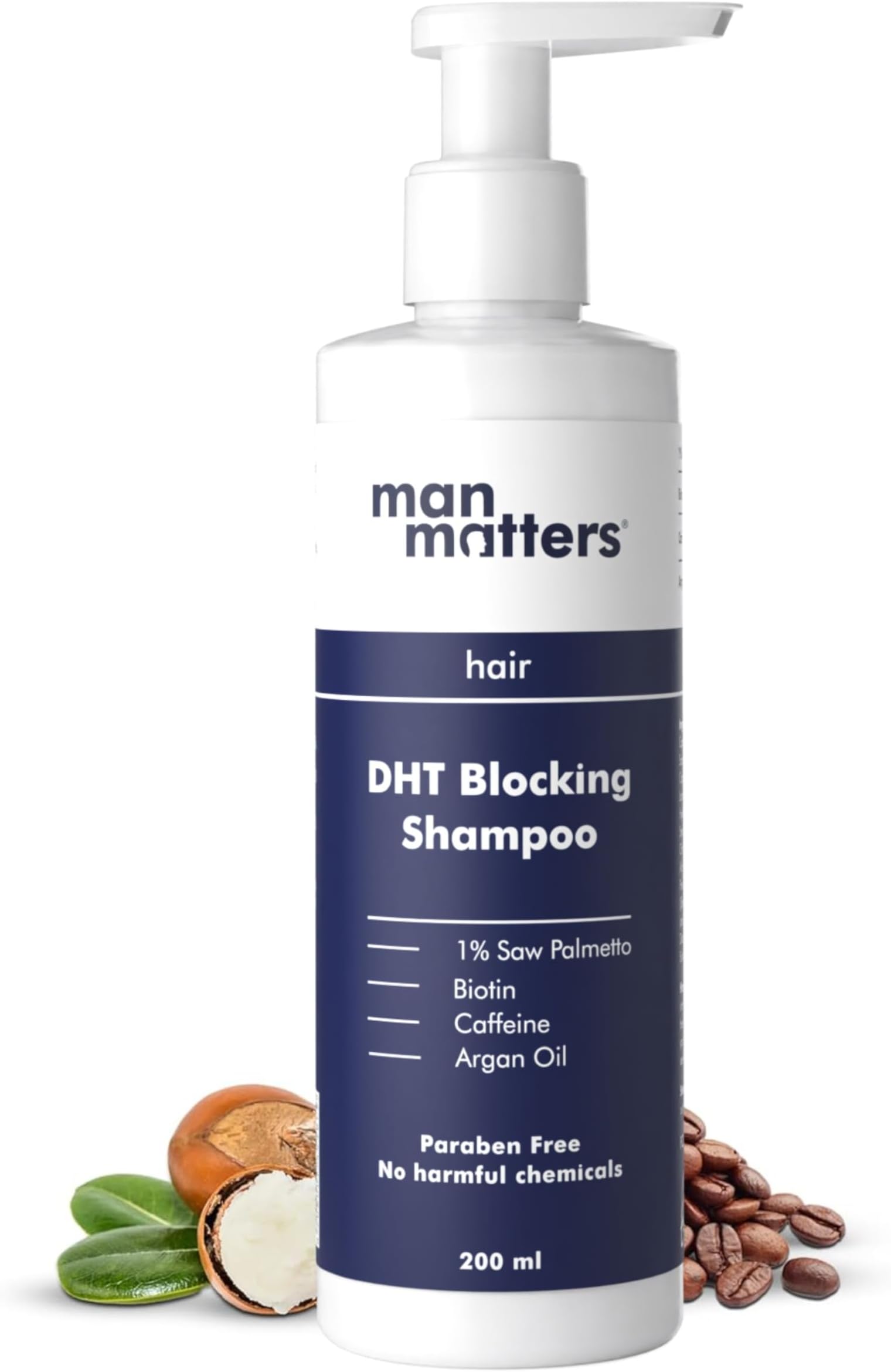 Double DHT Blocking Anti Hair Fall Shampoo with Saw Palmetto, Caffeine, Biotin & Argan Oil | Therapeutic Grade & Dermatologically formulated (200ml)
