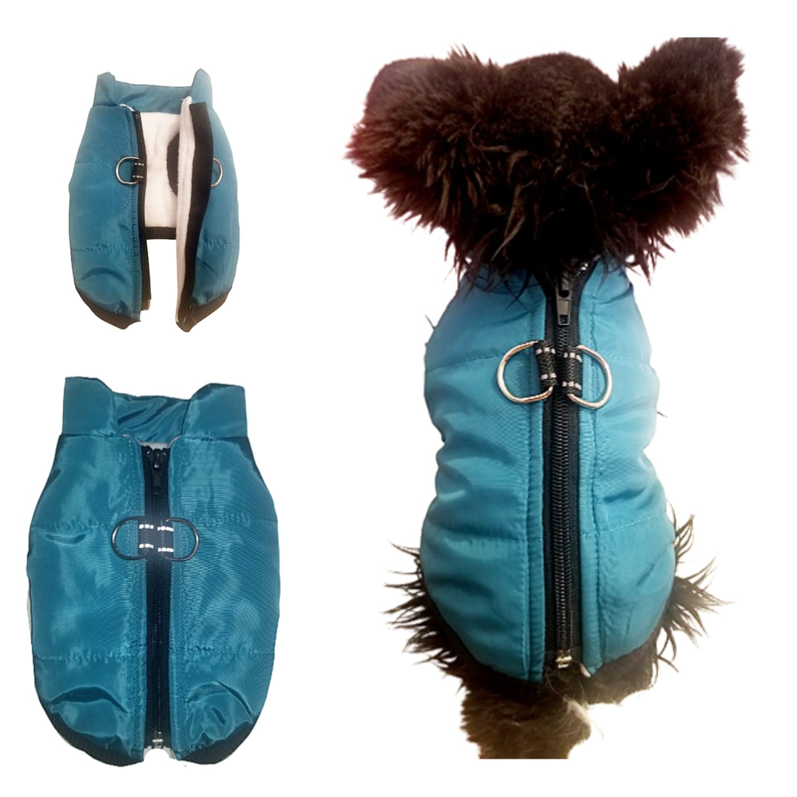 Waterproof XXS Dog Coat Padded Fleece Zip Up Coat Chihuahua Puppy Tiny Toy Clothes Teacup Miniature Tiny Breeds (Teal, XXS)