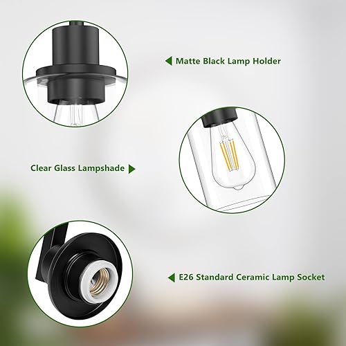 Miniatura 4 de Licperron Juego de dos apliques de pared negros, modernos apliques de iluminación de pared con pantalla de vidrio transparente para tocador de baño,