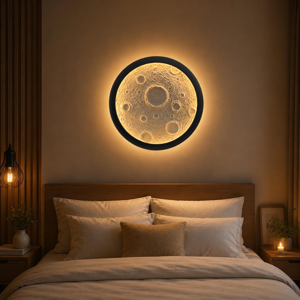 Moon Wall Lamp | 15 x 15 x 2 Inch Decorative Moon Light | FRP Moon Wall Decor with Warm LED Lighting | Modern Wall Hanging for Living Room, Bedroom, Office, Home Décor-image-36