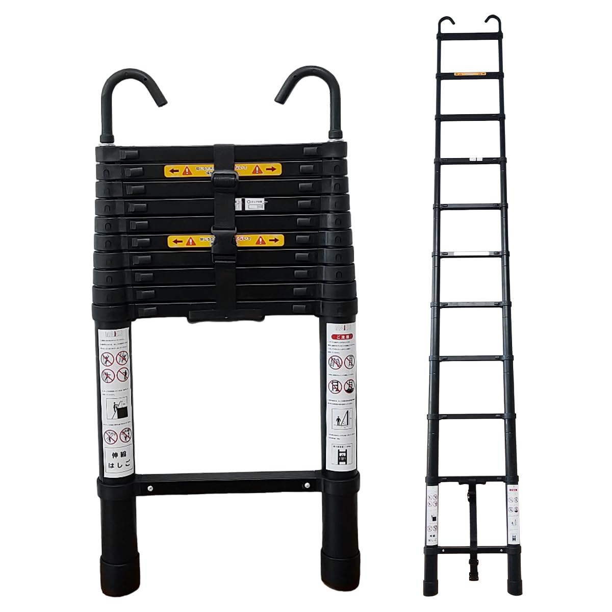 Amazon.co.jp: RAKU 伸縮はしご アルミ製 フック付き 3.2M 自動ロック