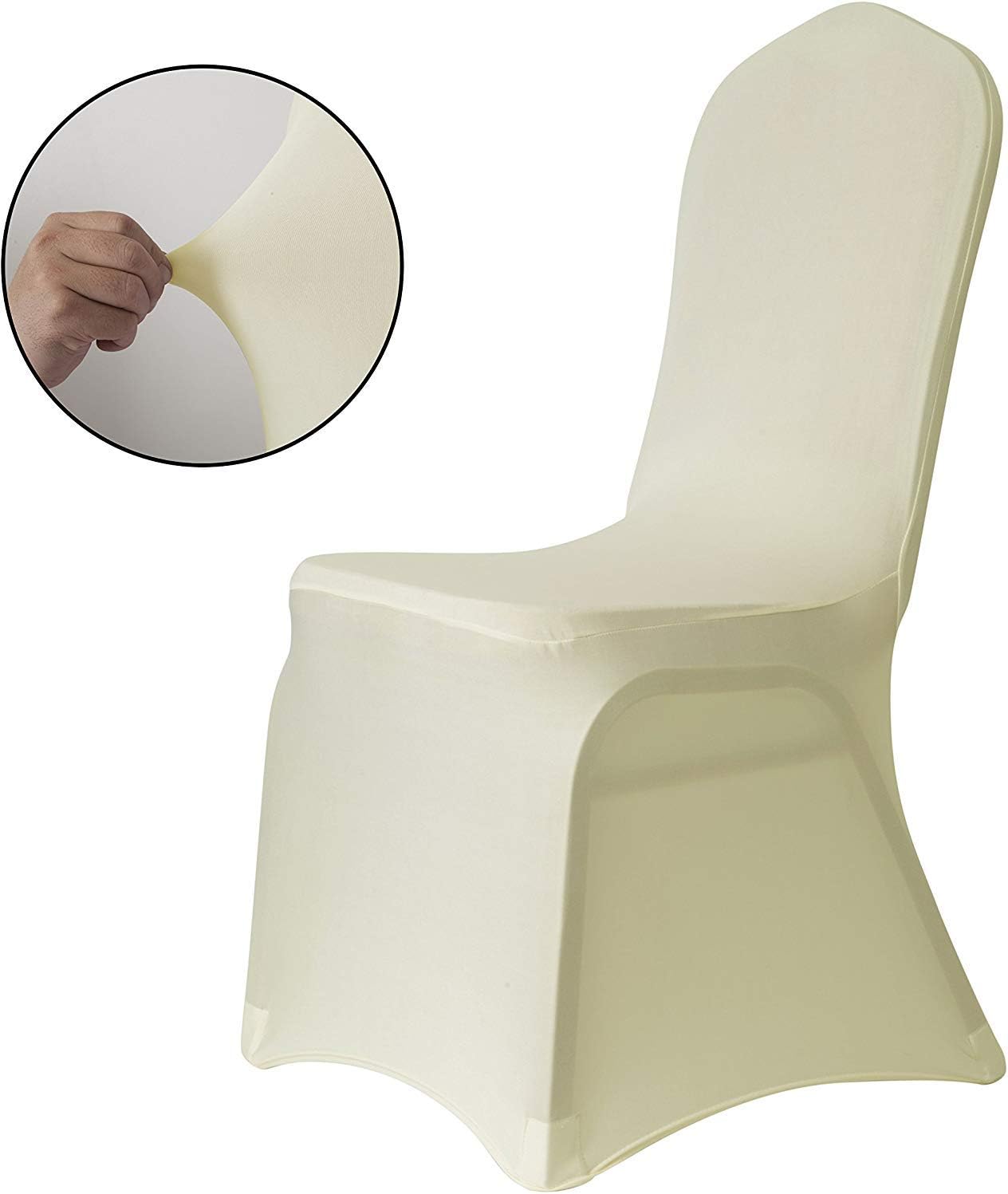 Lewing Spandex Fabric Stretch Removable Dining Room Chair Cover Protector Seat Slipcovers Set of Beige 4 for Banquet Wedding Party