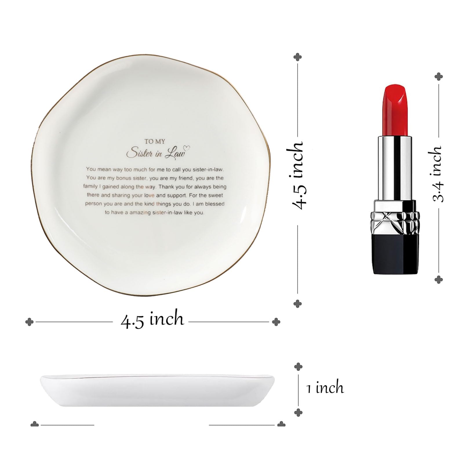 To My Sister In Law Ceramic Jewelry Dish – 4.3” Square Trinket Tray, Gift For Sister-in-Law, Birthday, Christmas, Wedding