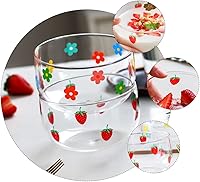 Vista 2 de Luxshiny Frutero de vidrio transparente de 8 pulgadas con patrón de fresa, cuenco de ensalada decorativo para cocina y comedor, plato ideal
