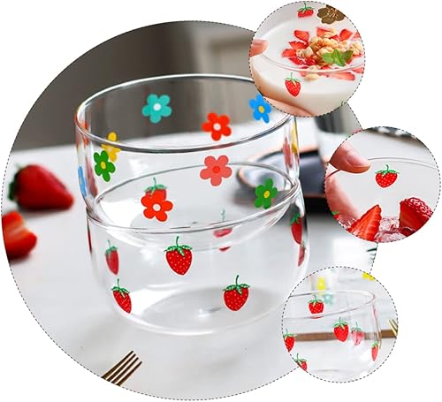 Miniatura 2 de Luxshiny Plato de brosilicato de 3 piezas de cereales encantadores postres de fresas para el hogar, postres de fresa, cristal de cocina, bocadillo