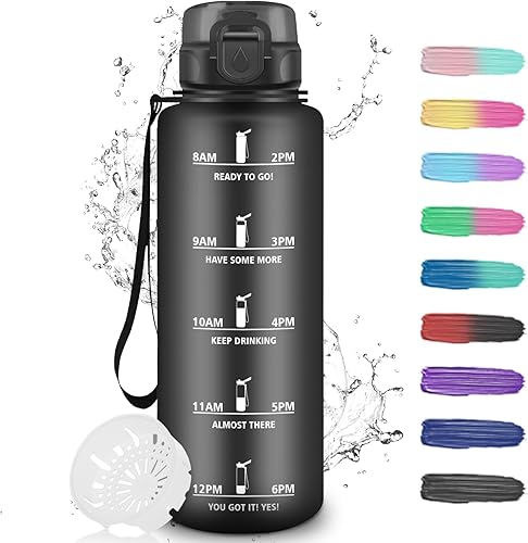 Water Bottle, 1.5 Litres, Sports Water Bottle with Filter, Water Bottle with Motivational Slogan, Water Bottle with Time for Fitness, Camping,