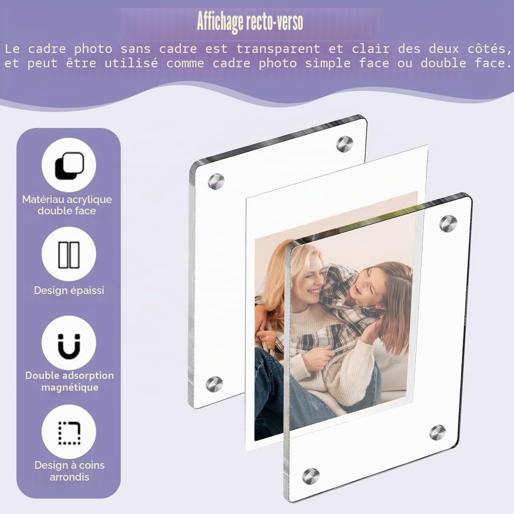 30 Pièces/15 Paires Cadre Photo en Acrylique Transparent, 9 x 6 cm Cadre Photo Magnetique Double Face Cadres Photo Sans Cadres Affichage Transparent Bloc d'affichage Magnet Frigo Photo