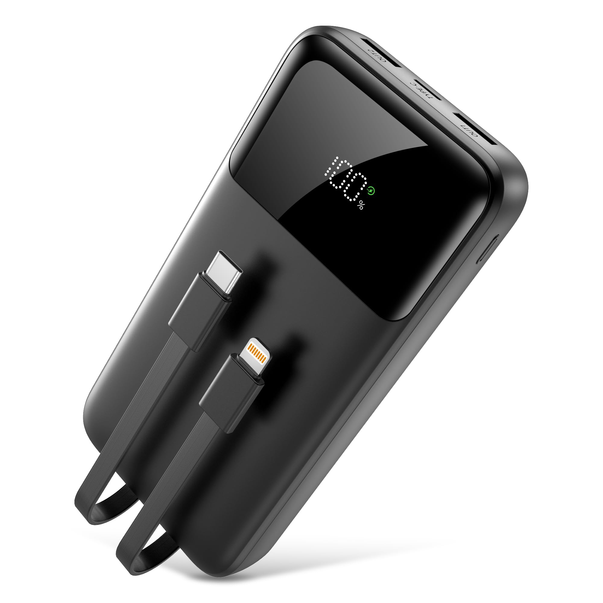 Power Bank Portable Charger 40000mAh, 22.5W Fast Charging, Built-in 2 Output Cable, Charge 5 Devices Simultaneously LCD Display for iPhone and Android Phones and Most Electronic Devices