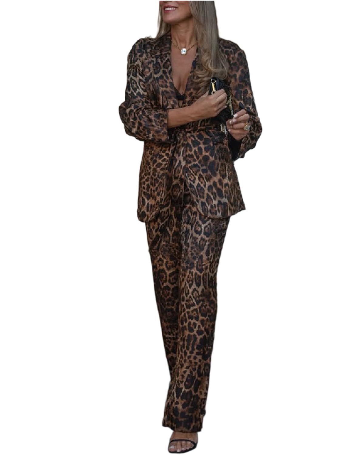 Womens Leopard Suit Formal Party Tuxedos Jacket and Pants Two Pieces Set