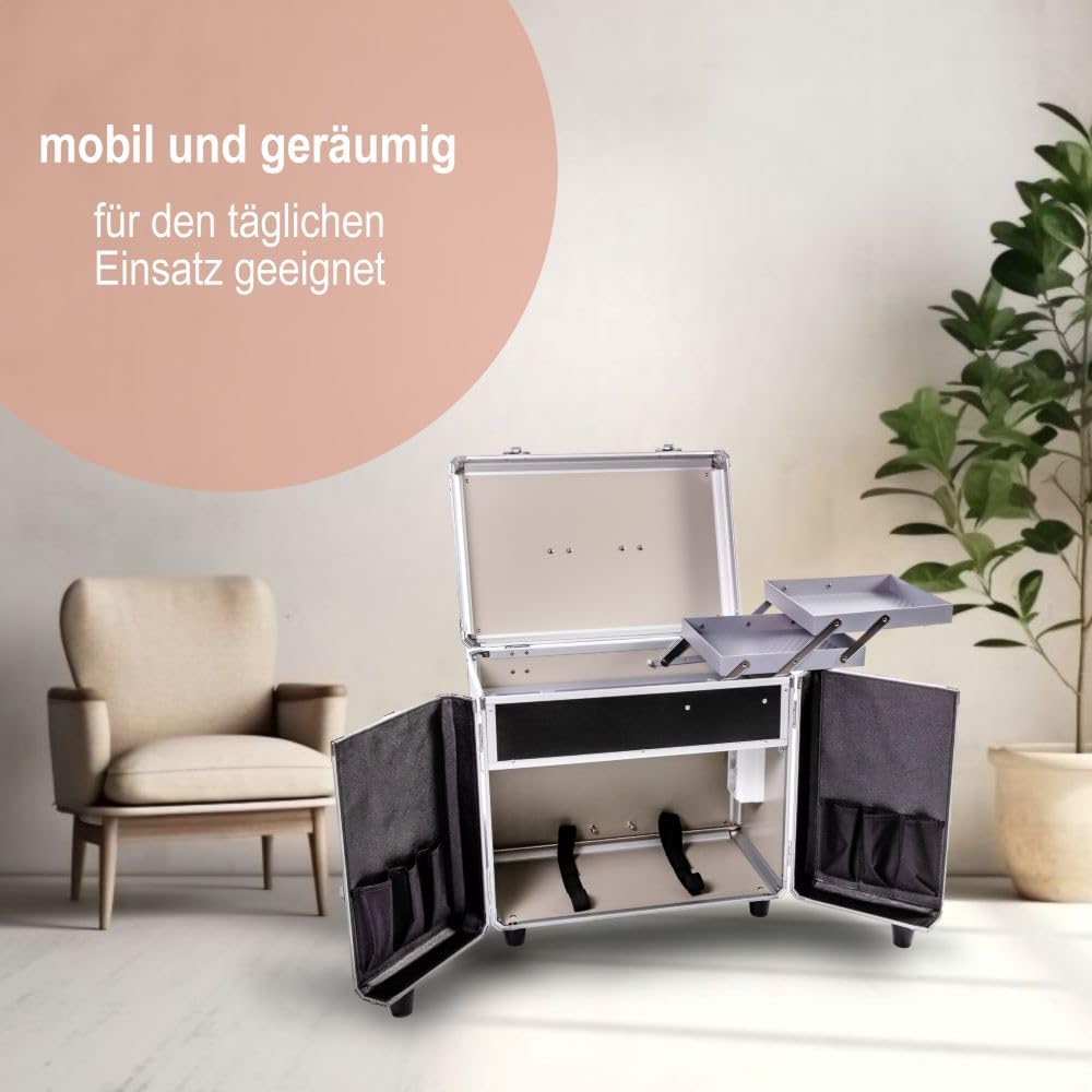 PodoMobile MIDI Fußpflegekoffer mit Trolley und 2 Steckdosen - Schwarz