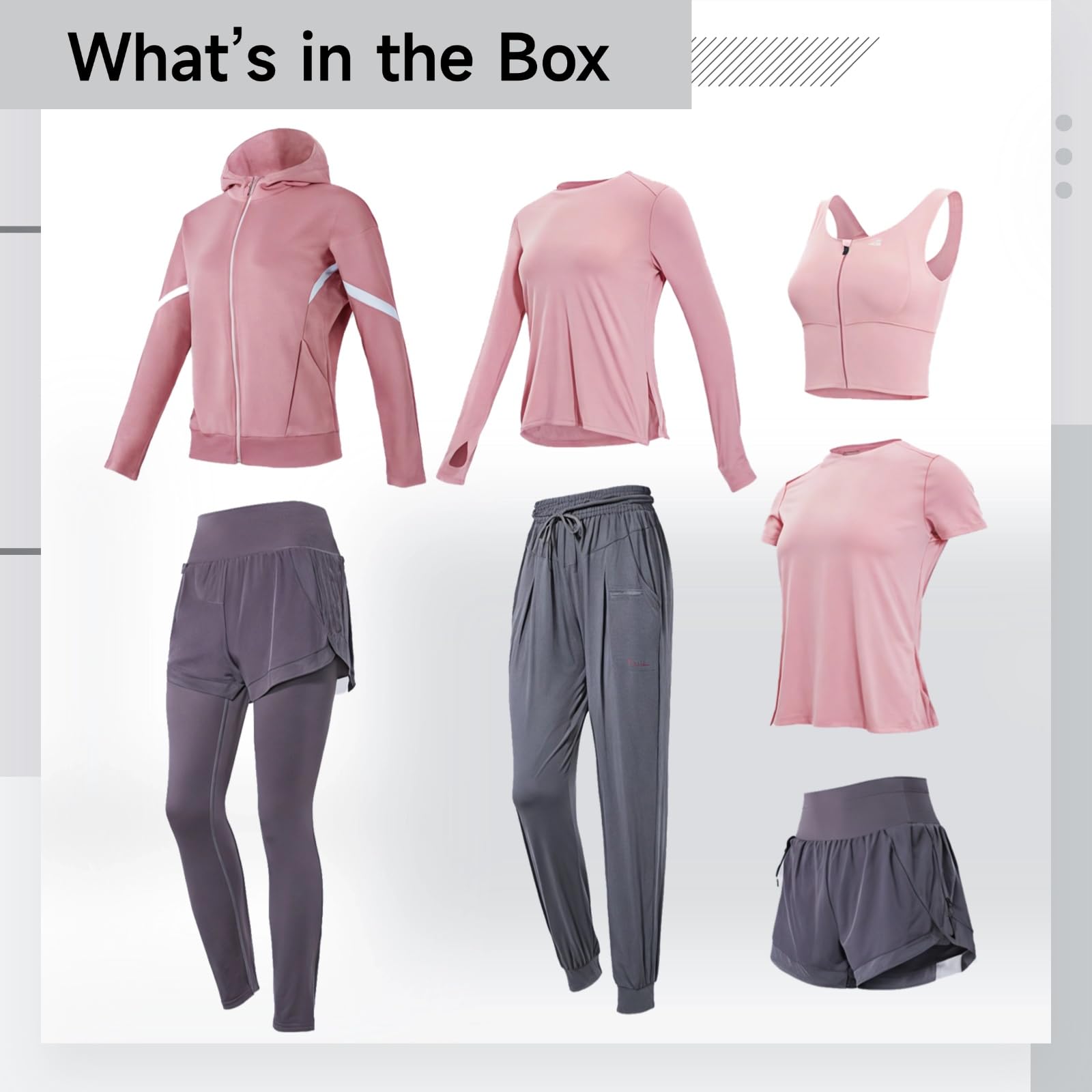 Conjunto de entrenamiento genérico morado, ropa de ejercicio de 7 piezas para mujer, incluye chaqueta con cremallera completa, tela elástica transpirable, tela antibolitas, talla XXL, para deportes y