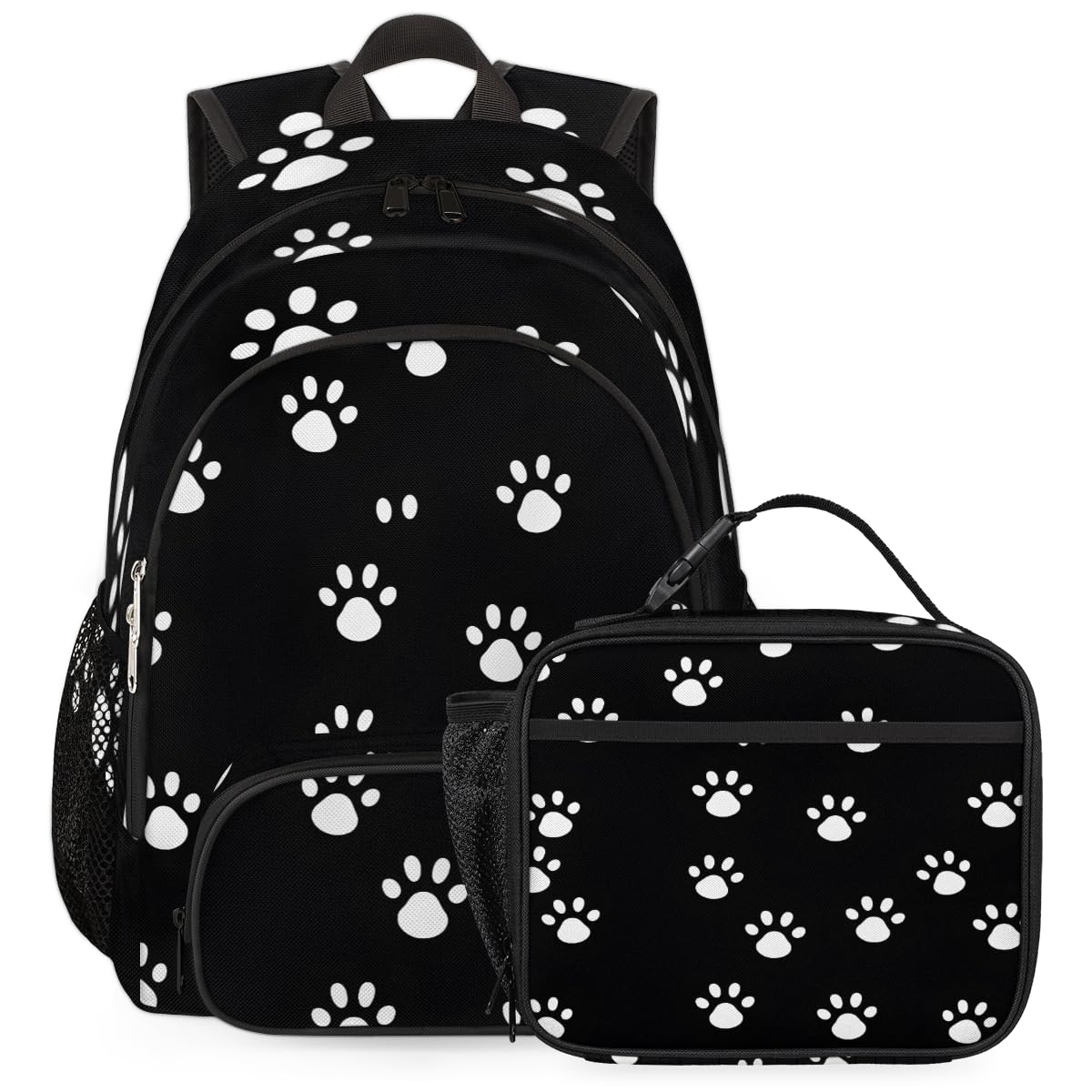 Adornori Dog Paws Print Large Backpack Set with Lunch Box Lightweight Water Resistant Paws Print Travel Laptop Backpacks Casual Daypacks
