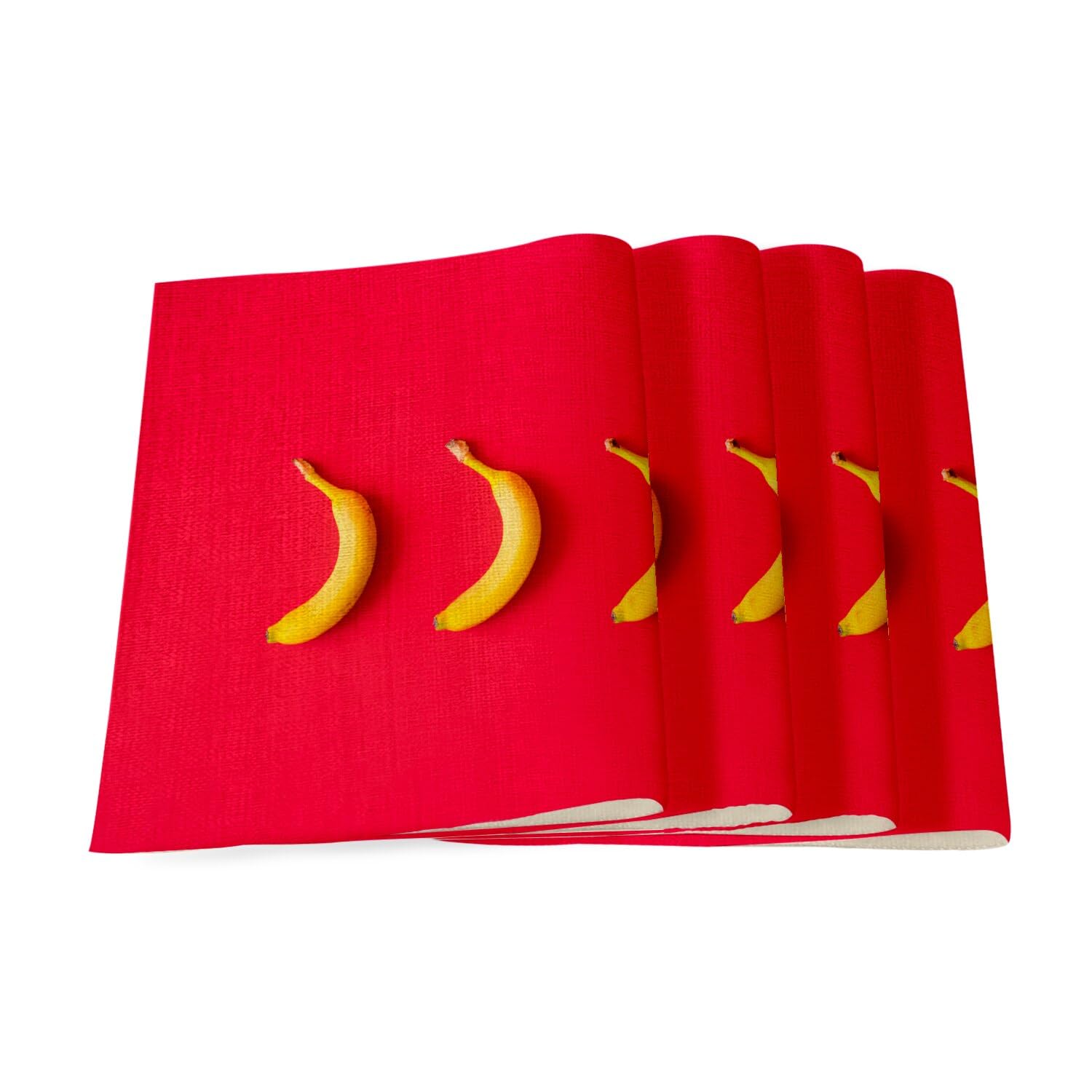 Sets de table en lin de qualité supérieure motif Trois Bananes fond rouge