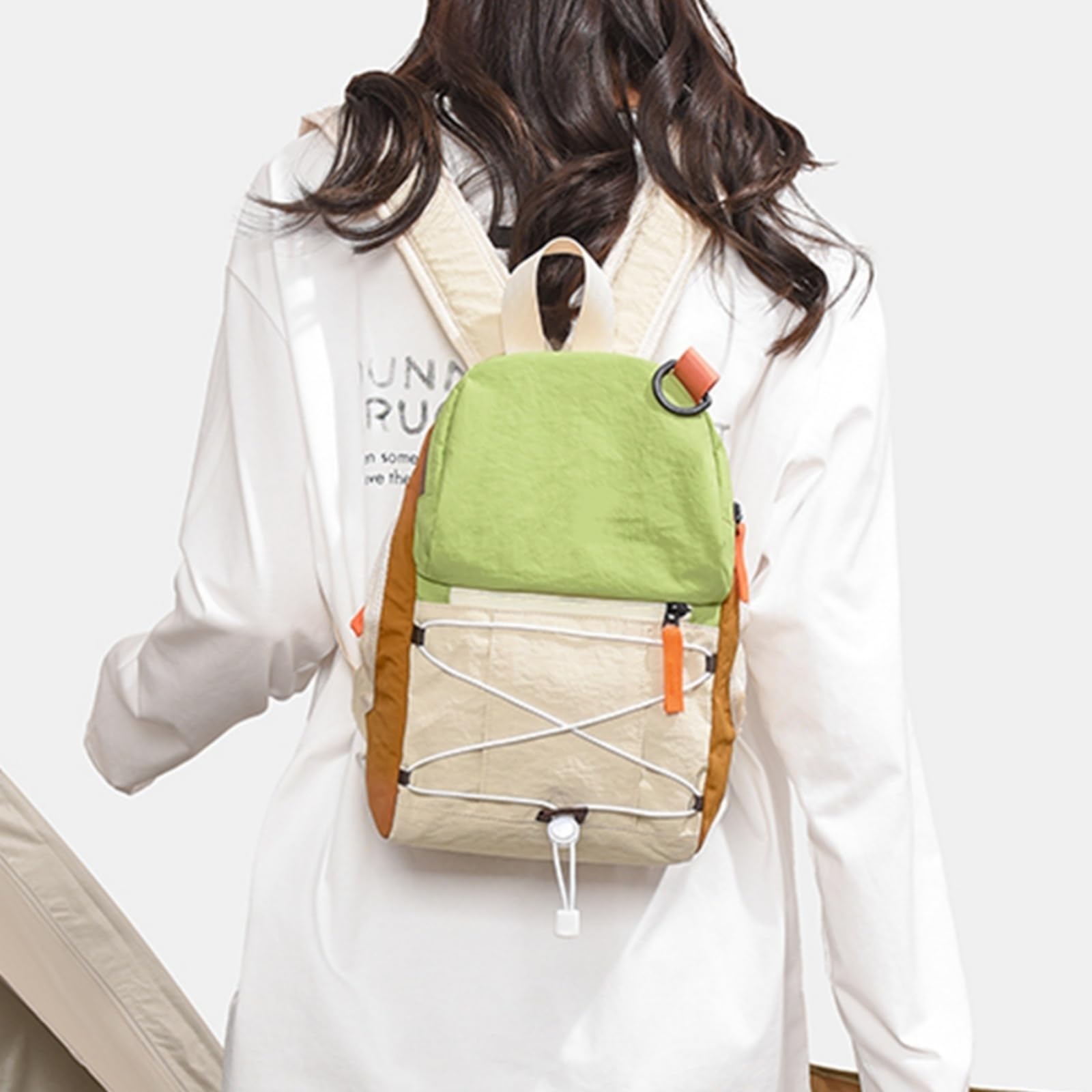 Zaino Color Block Mini Nylon Backpack, Bungee Cord Daypack Leggero per Escursioni E Uso Quotidiano-fenwulan