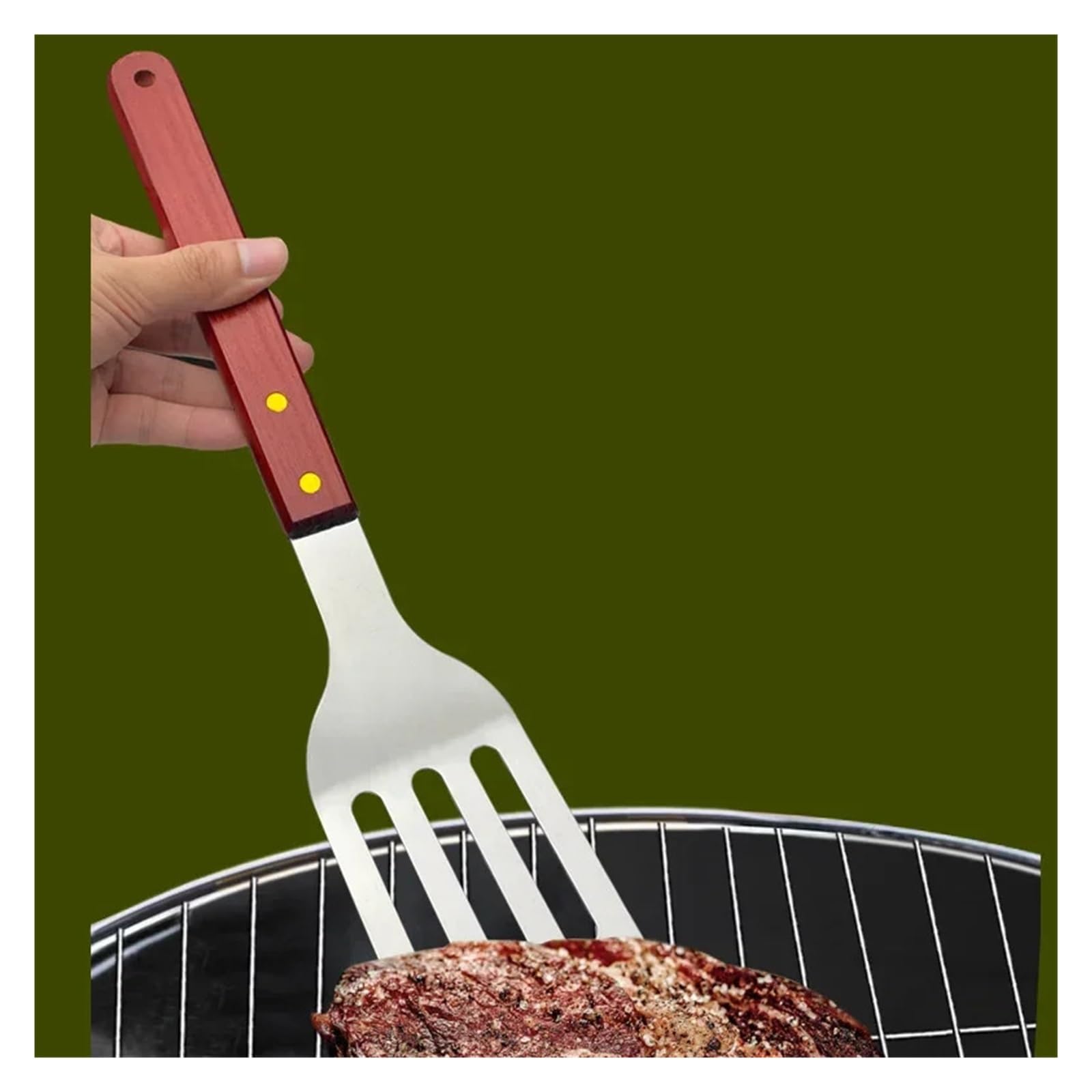Generisch Outdoor-Camping-Grillbesteck-Set aus Edelstahl mit Holzgriff, bestehend Grillgabel, Schaufel und Klemme(18-piece Baking Set PE1)