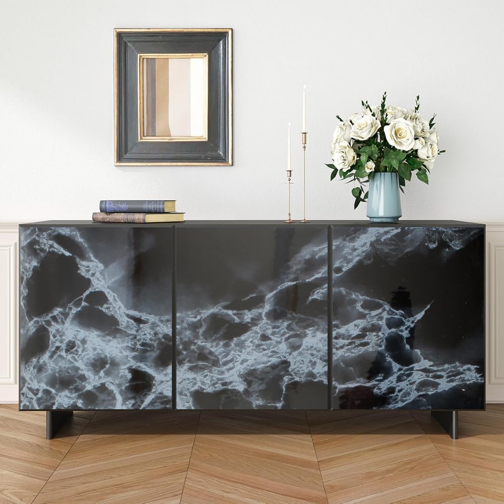 ROSEROSA Peel and Stick Glossy Faux Marble Architectural Film Self-Adhesive Vinyl Film Wallpaper Door Wrap Counter Top Border Mirror Molding Trim PGS410