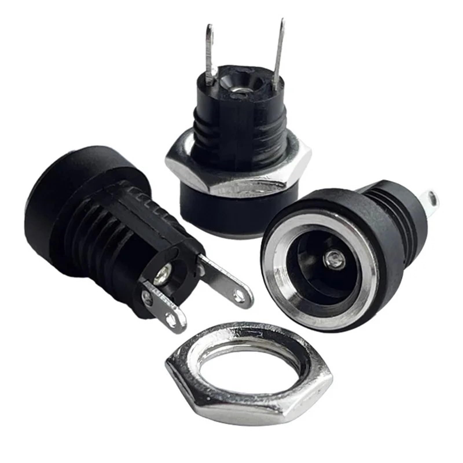 Jack di alimentazione CC, 200 pezzi, presa jack di alimentazione CC, adattatore femmina per montaggio a pannello, 3,5 x 1,3 mm, 2 pin, per audio auto, laptop, lettori MP3