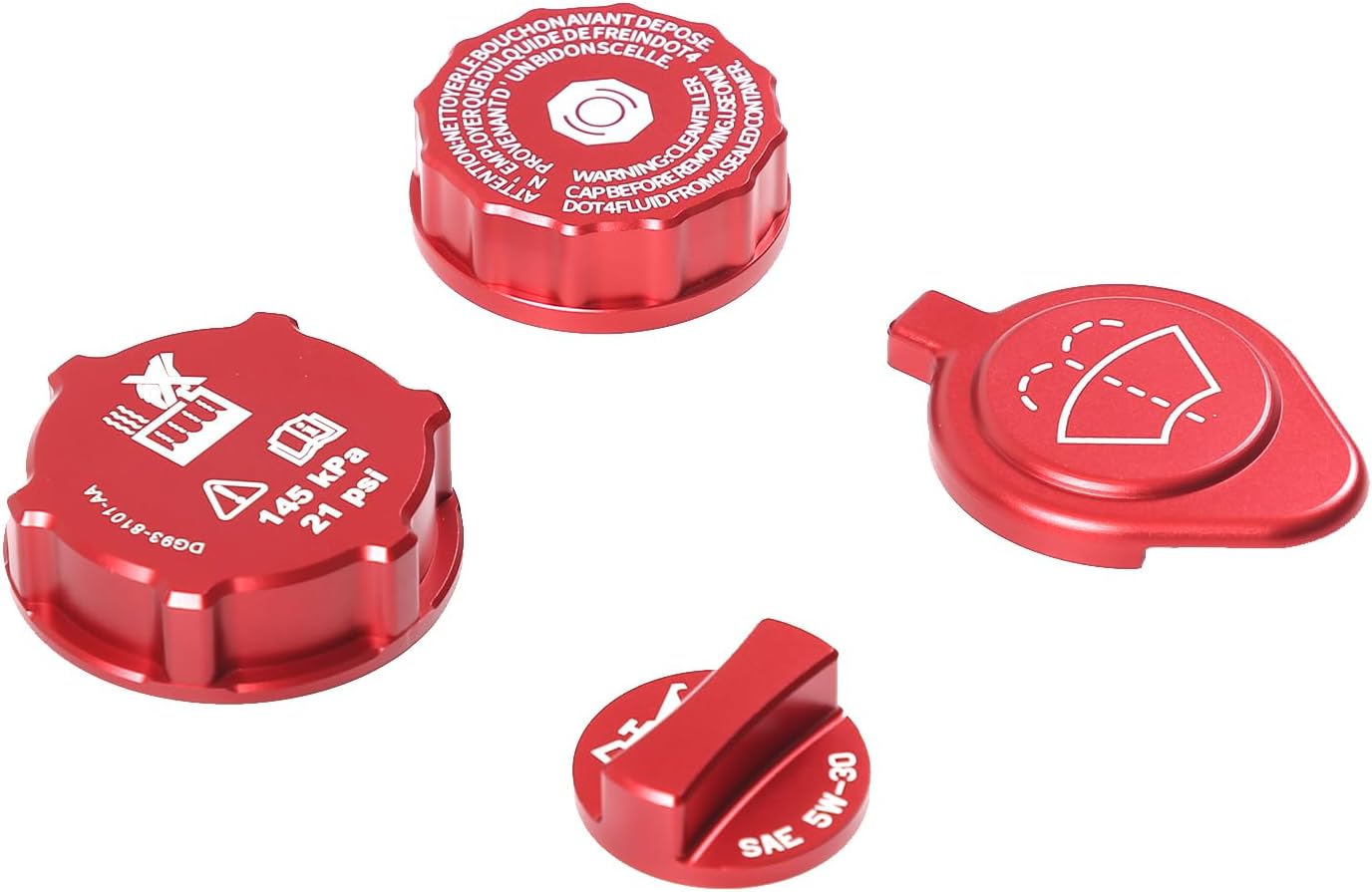 Car Engine Oil Filler Cap Set Compatible with Ford Maverick 2022-2025,Car Aluminium Alloy Engine Oil Cap Radiator Cap Washer Cap Brake Fluid Cap Cover Trim Accessories (red)