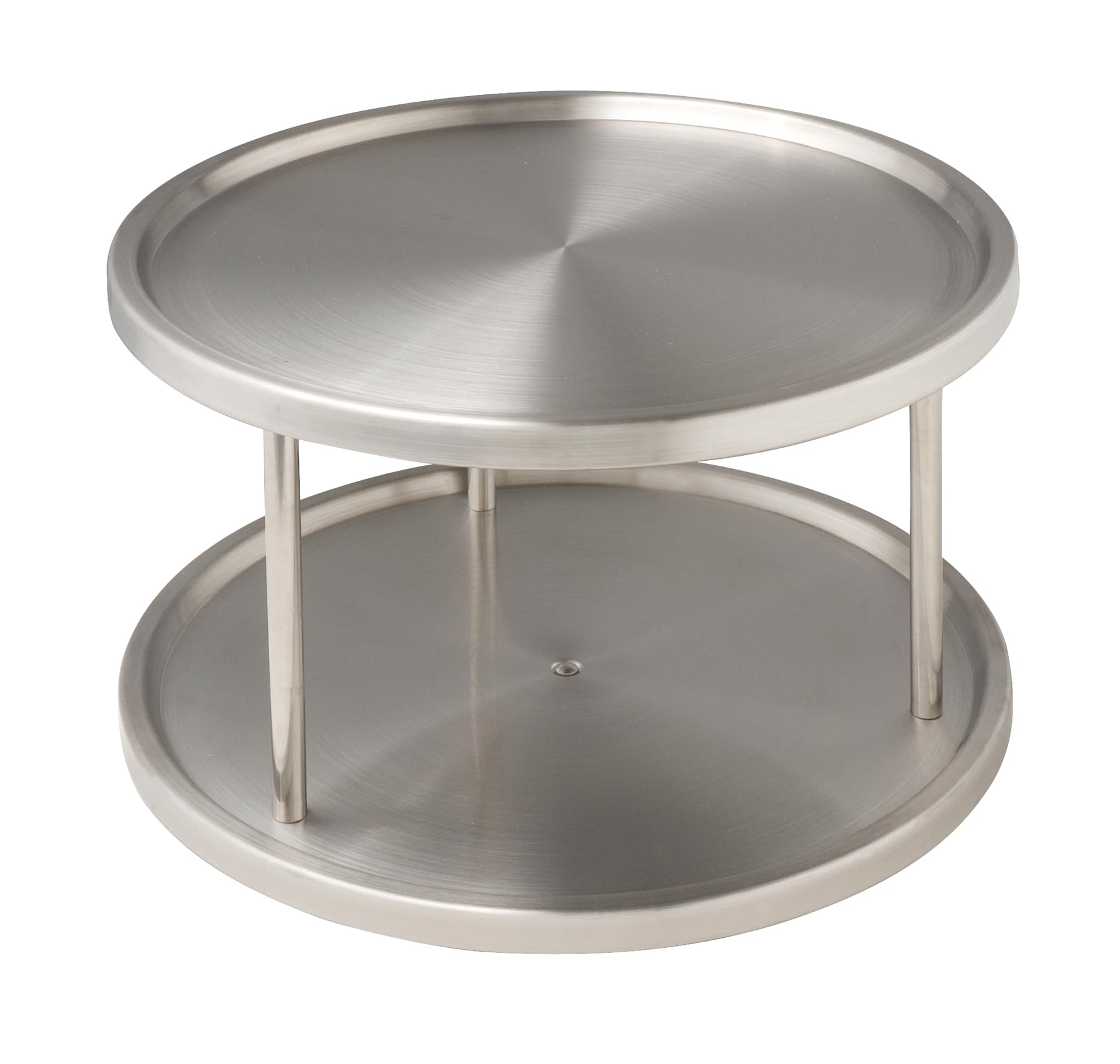 WENKO Schrankrondell Mod. Duo drehbarer Küchen-Organizer mit 2 Ablagen für optimalen Stauraum im Küchenschrank Edelstahl matt Ø 26,5 x 15,5 cm