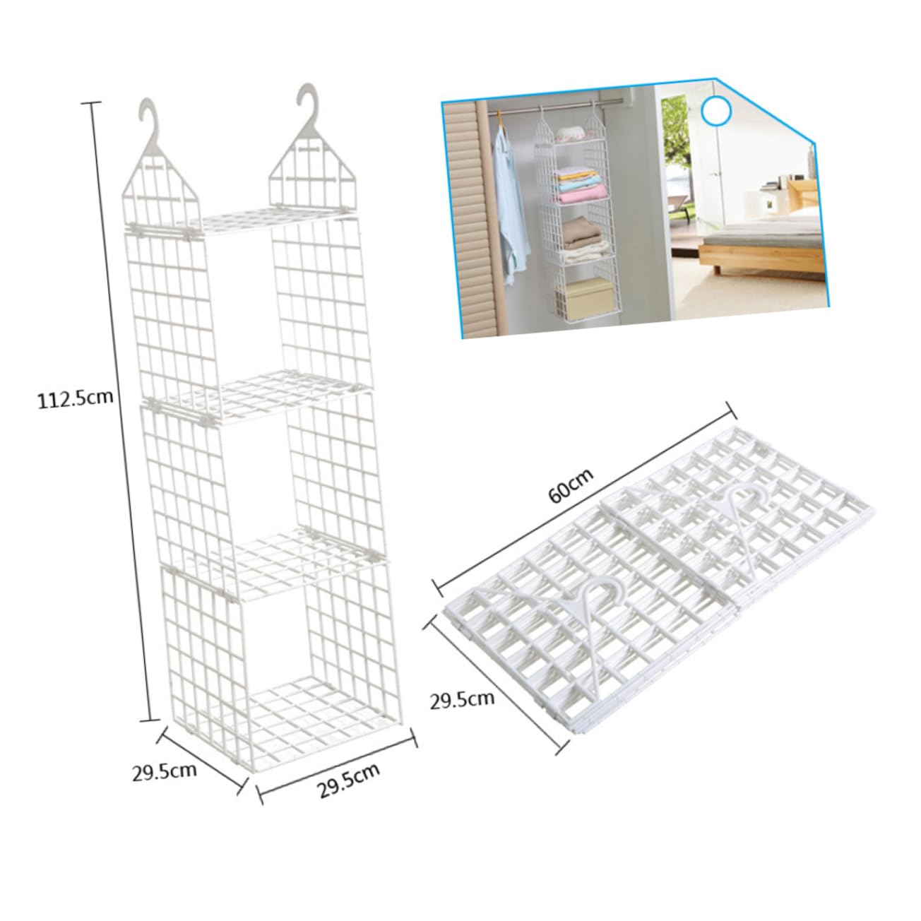 Unomor Closet Organizer Hanging Clothes Storage Cubes Foldable Clothes Rack Sweater Hanger Folding Hangers Collapsible Clothing Rack Coat Hangers Foldable Garment Rack Shelves White