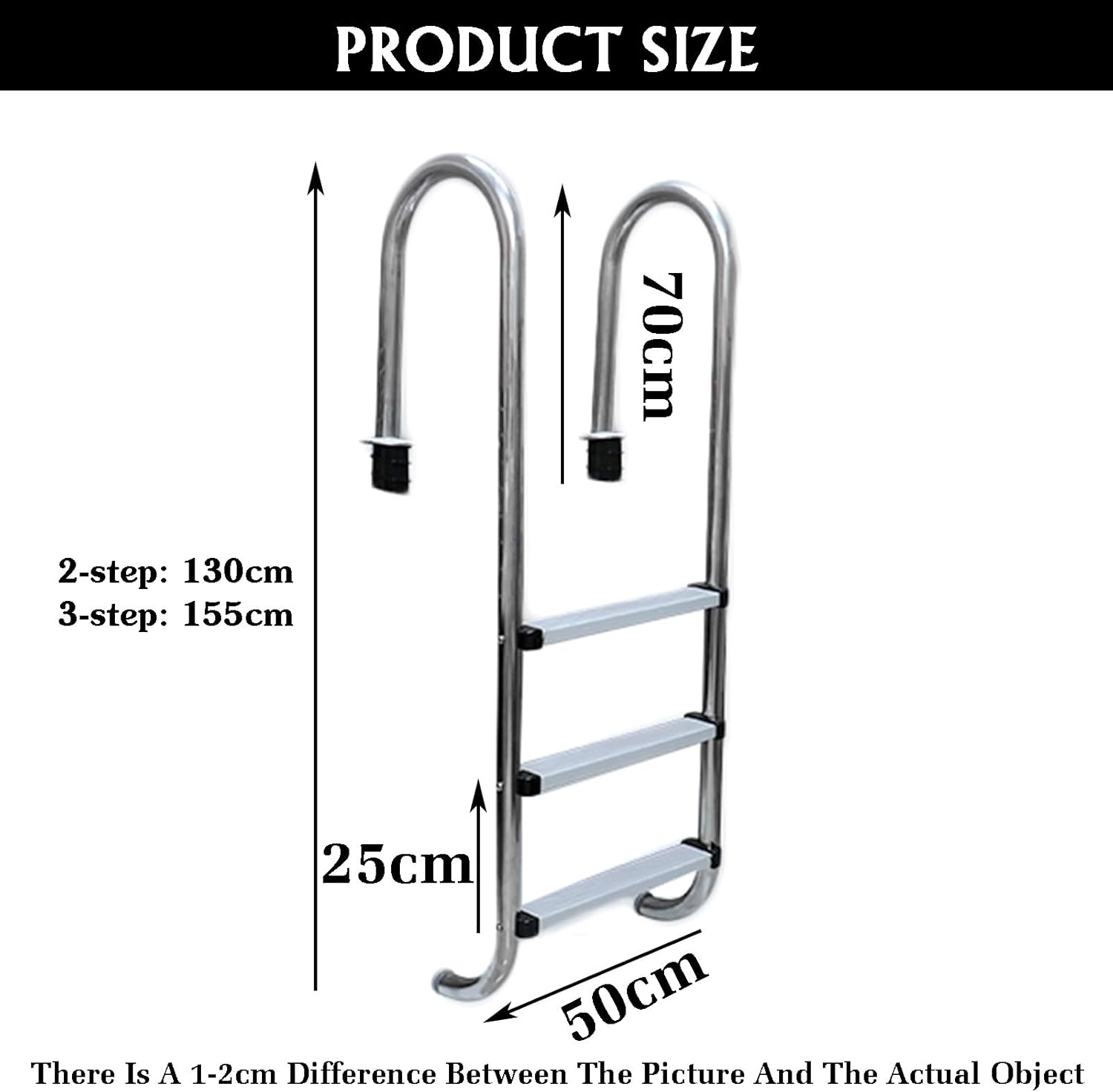 Swimming Pool Pedal Ladder,Heavy Duty 2/3 Step Step,Stainless Steel Handrail,for Outdoor/Indoor/In-Ground Swimming Pools,Pre-Buried Installation(2 Step)