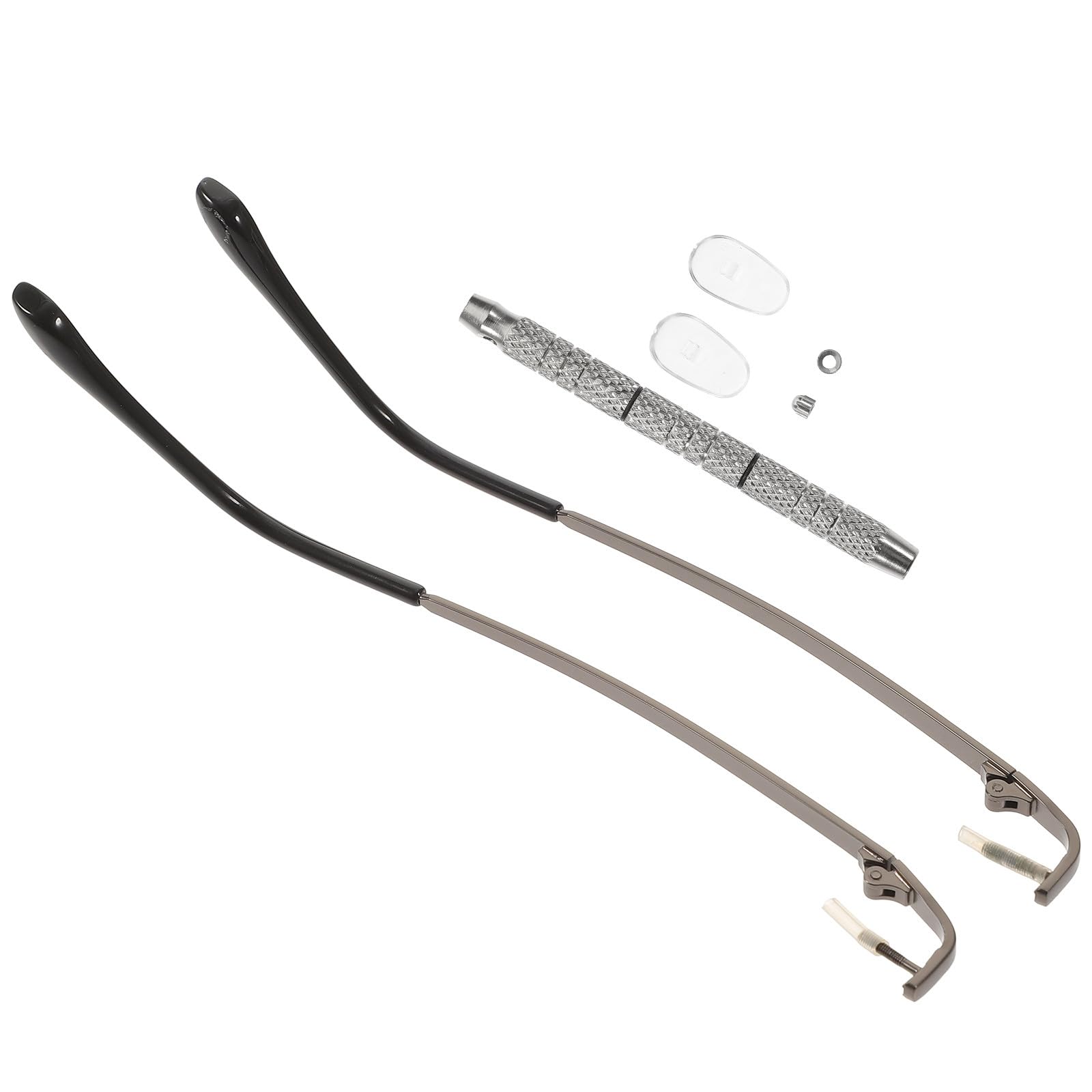 Kit de Reparación de Gafas 1 Par de Patillas Metálicas Color Pistola Destornillador Incluido Piezas de Repuesto para Gafas sin Montura Almohadillas Nasales Antideslizantes