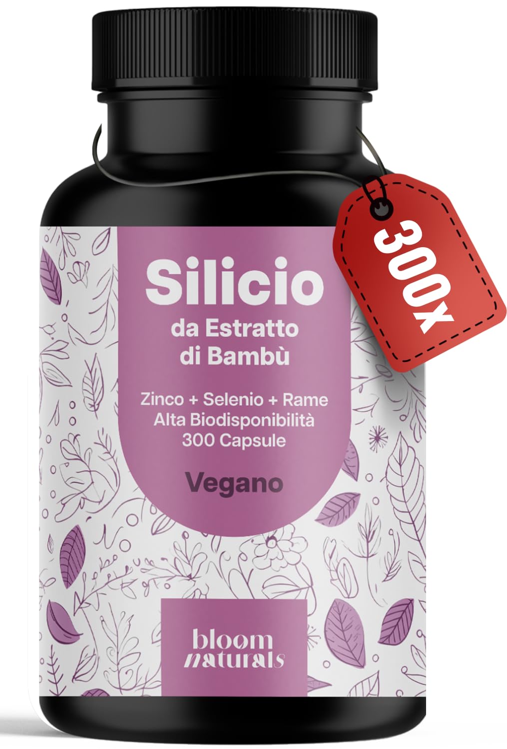 Complesso di silicio – 300 capsule con 500 mg di silicio con zinco, rame e selenio – silice di estratto di bambù – popolare tra le donne perdita di capelli – vitamine per capelli – Vegano e prodotto
