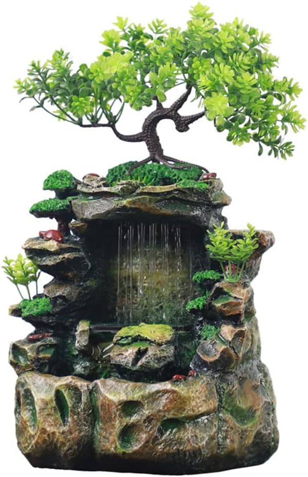 Tabletop Fountains Indoor Relaxation Desktop Fountain Waterfall, Zen Meditation Waterfall Feature with Automatic Pump, Illuminated Waterfall for Home Office Desk Décoration (Tree)