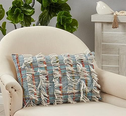Fennco Styles Almohada decorativa a rayas estilo bohemio lanudo de 16 pulgadas de ancho x 24 pulgadas de largo, cojín multicolor para el hogar,