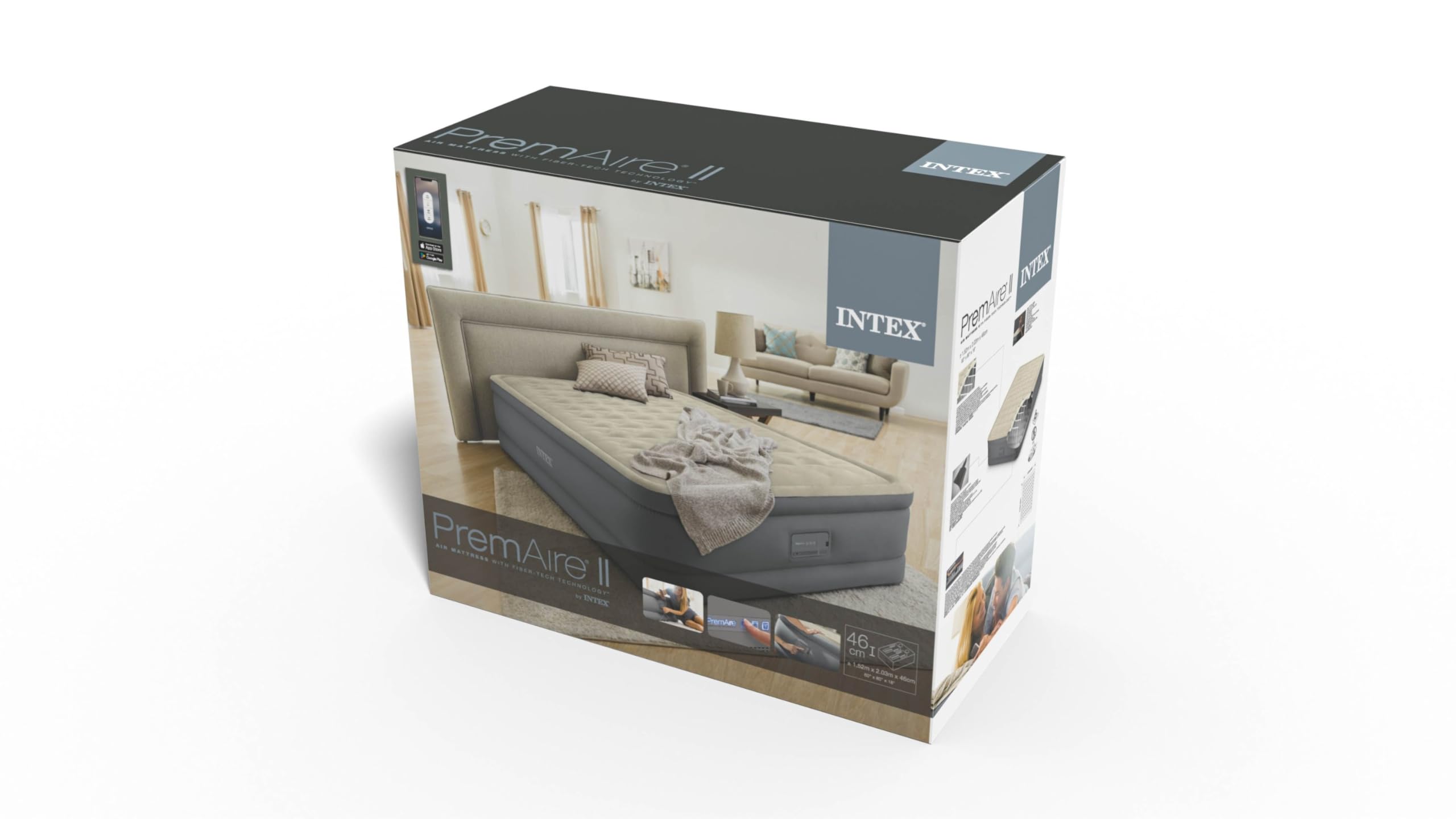 Intex 64926ND - Materasso Dura-Beam Elevated PremAire Matrimoniale con Pompa Elettrica e USB, 152x203x46 cm
