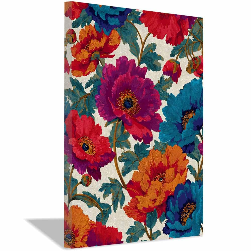 Hoqiu Multicolor Canvas Wall Art Colorful Peony Pattern Artwork, Wall Decoration Living Room Bedroom Hallway Stairs Decoration.(Multicolor)-30X40cm Framed