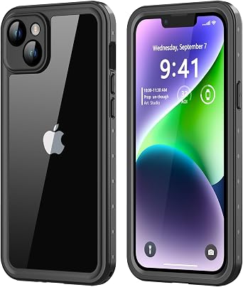 Protebox for iPhone 14 Waterproof Case with Built-in Screen Protector, Shockproof Dustproof Full Body Protective IP68 Waterproof Phone Case for iPhone 14 6.1 inch Black/Clear