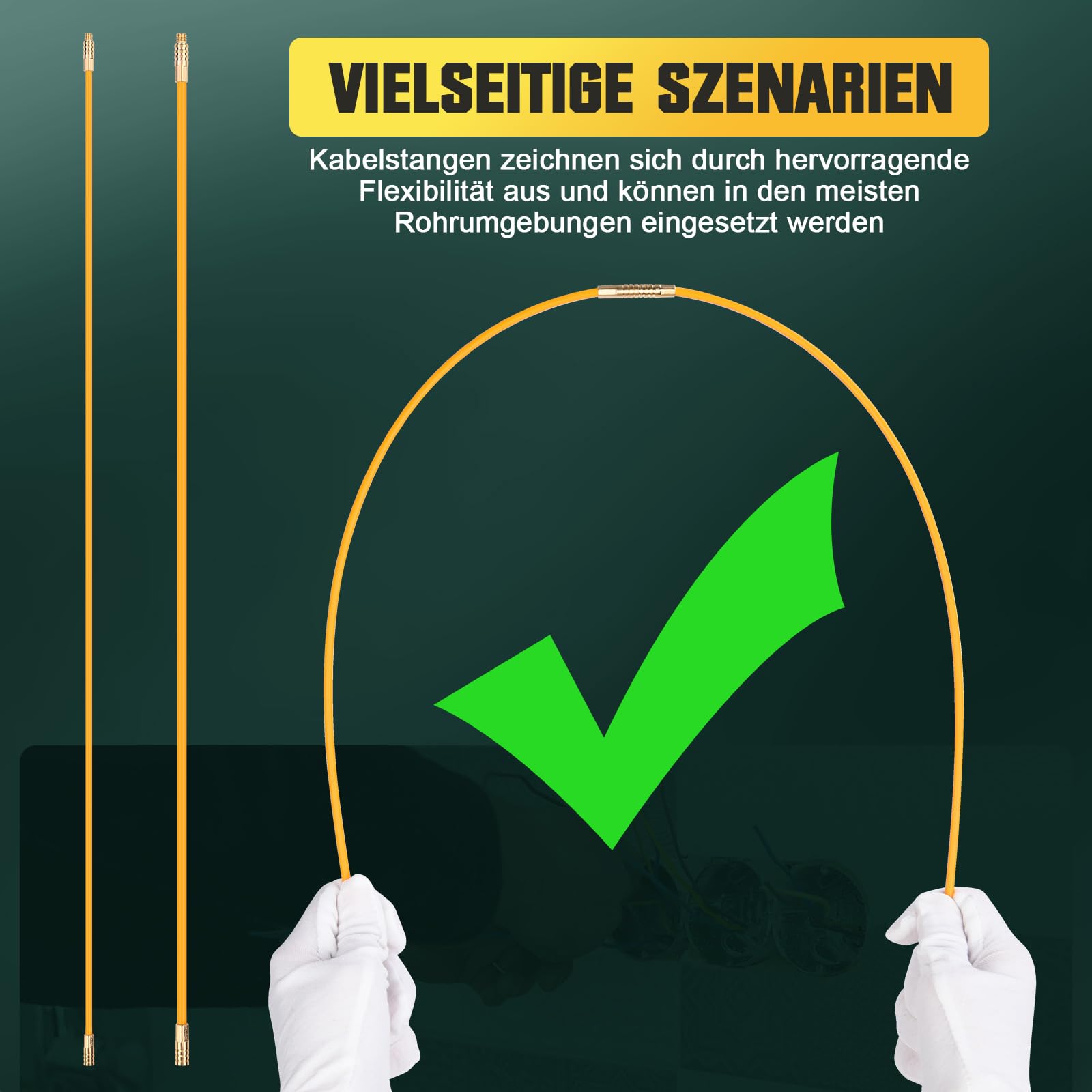 Câble de 12 m, 12 barres, 4 barres x 100 cm x 4 mm, spirales de rétraction, 8 tiges de 100 cm x 6 mm avec 9 adaptateurs pour tuyaux vides pour la pose de câbles