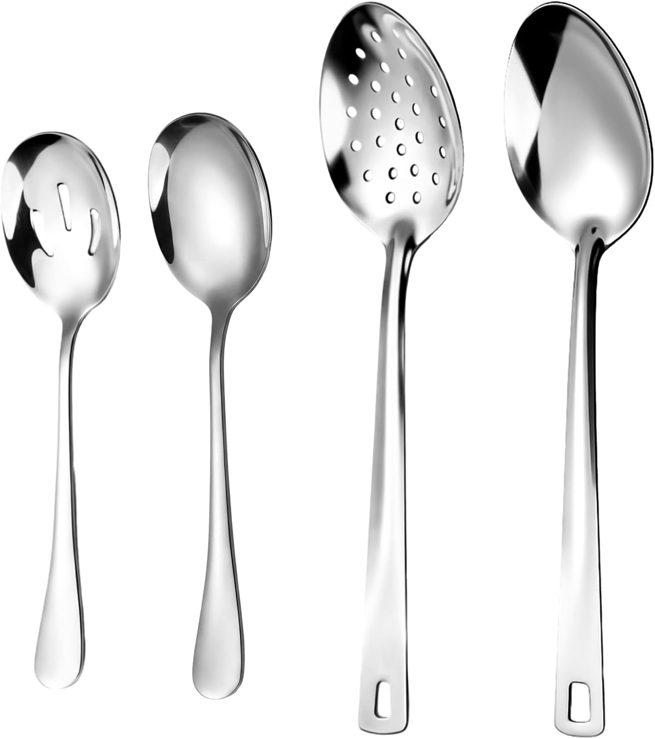 Zhehao 4-Piece Stainless Steel Serving Spoons Set: Pointed, Rounded, Slotted 8-10" for Plating, Sauces, Caviar, Buffet - Dishwasher Safe