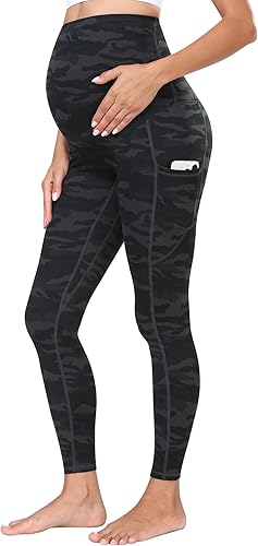 Miniatura 30 de WHOUARE Leggings de maternidad sobre el vientre con bolsillos para mujer, cintura alta, entrenamiento, pantalones de yoga 1 Packs-negro,1