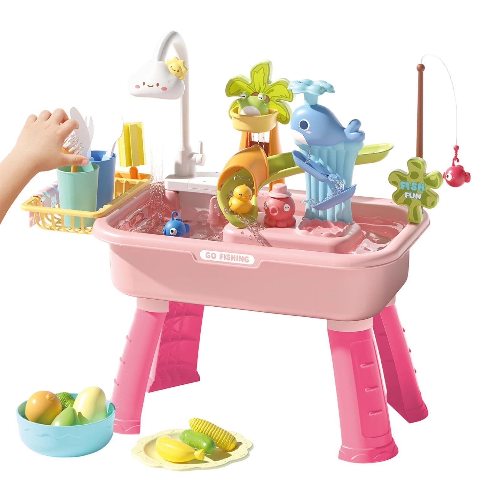 Generisch Kinder Wasserspielzeug Tisch - Elektrischer Wassertisch Angelspiel | Sensorik Aktivität Set mit Fließendem Wasserhahn für Outdoor Garten Mädchen (43 Teile)