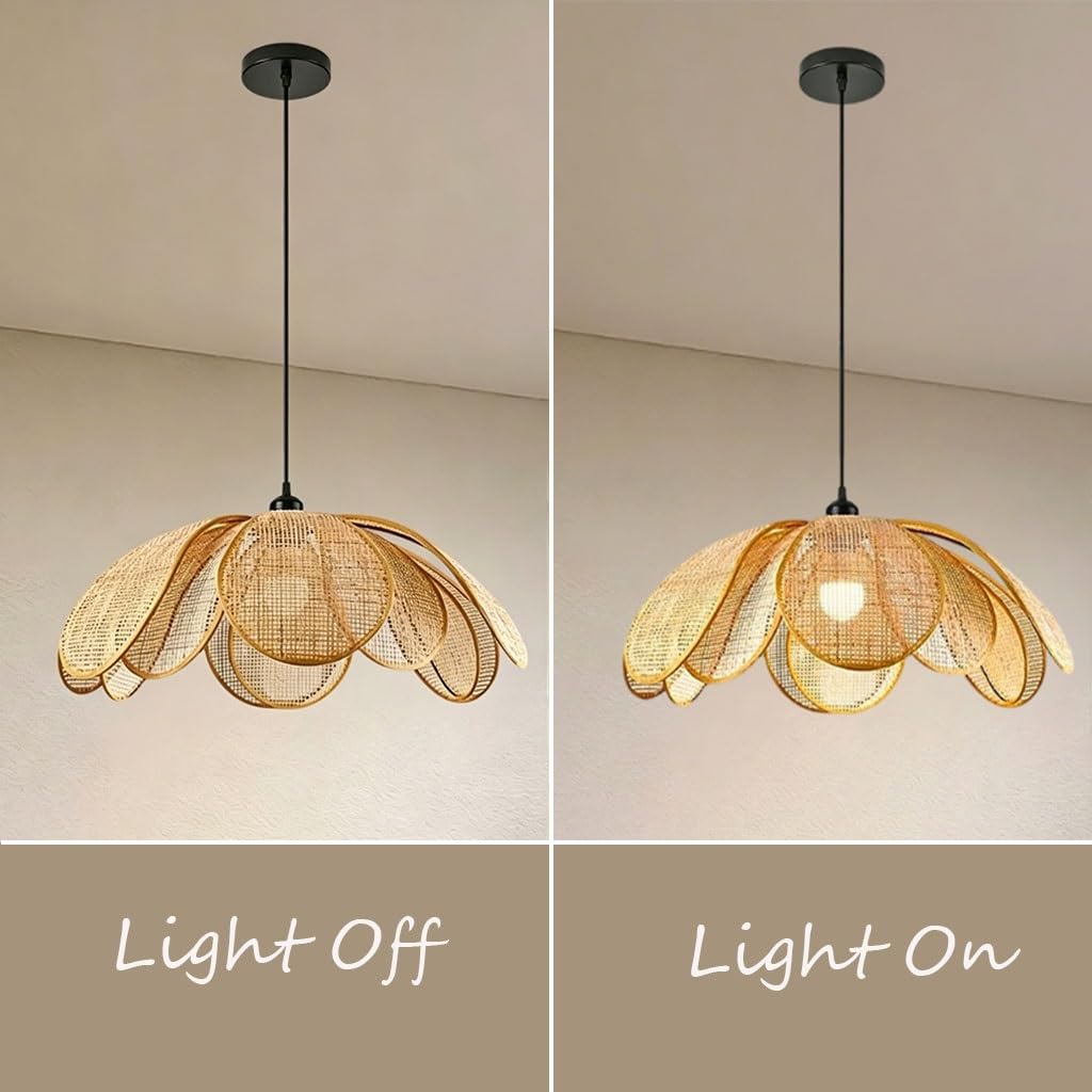 Lampa Wisząca W Kształcie Kwiatu Z Rattanu Żyrandol Z Tkanego Płatka W Stylu Boho Naturalna Lampa Wisząca Z Wikliny Lampa Sufitowa O Organicznym Kształcie W Stylu Wabi Sabi Do Salonu(80cm)