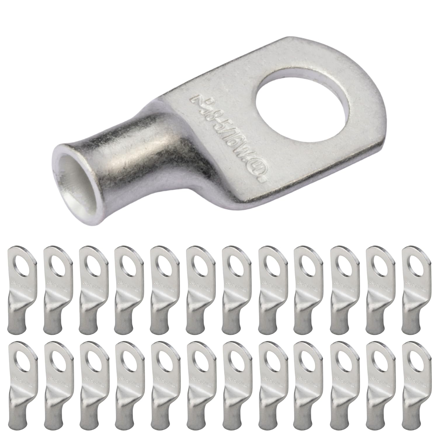 SELTERM 8 AWG (10 mm²) - 5/16" (M8) ⌀ Hole (Wide) UL Marine Grade Wire Lugs, Battery Cable Ends, Tinned Copper Eyelets, Tubular Ring Terminal Connectors [B8] - 25 Pack