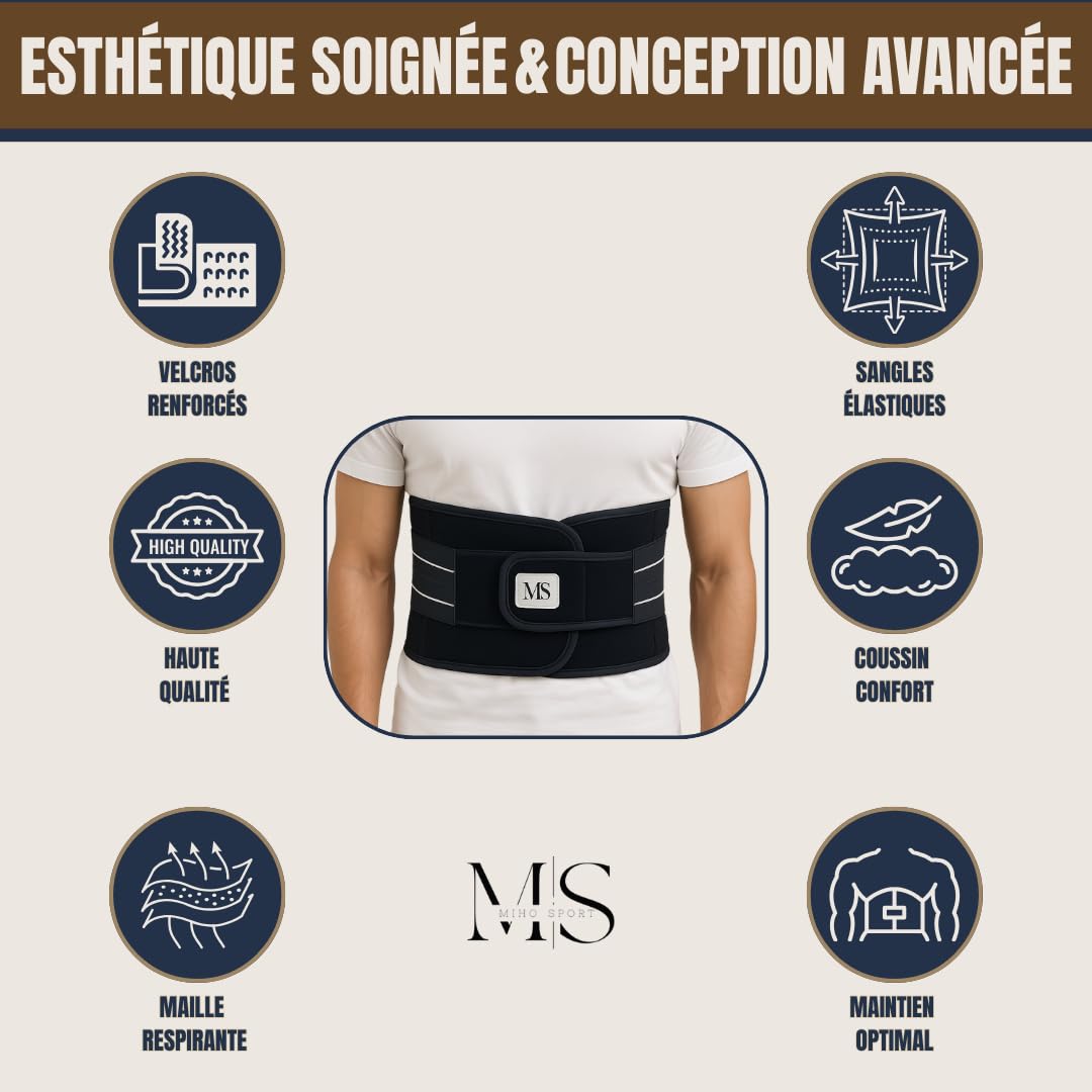 Ceinture Lombaire de soutien lombaire RÉGLABLE HOMME et FEMME pour soulager le Dos | Idéale pour le Travail ou le sport | 4 Ressorts, Taille S à XL | Parfaite pour Sciatique