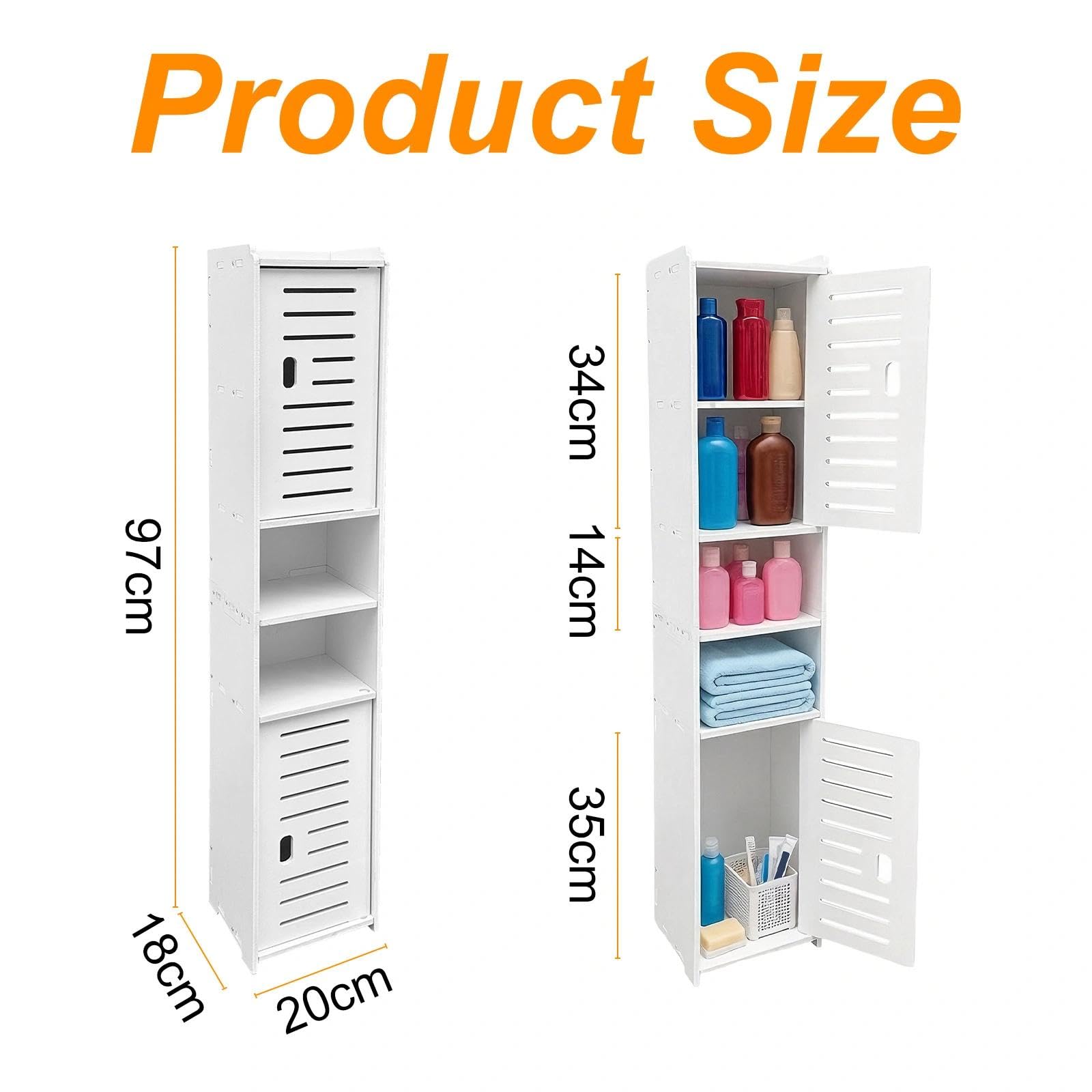 Chiluxendo Blanc Armoire Salle de Bain, Armoire d'angle avec Porte et Compartiment Ouvert, Meuble Toilettes, Meuble de Rangement de Salle de Bain Etroit pour Salle de Bain, Salon, Cuisine(20x18x97cm)
