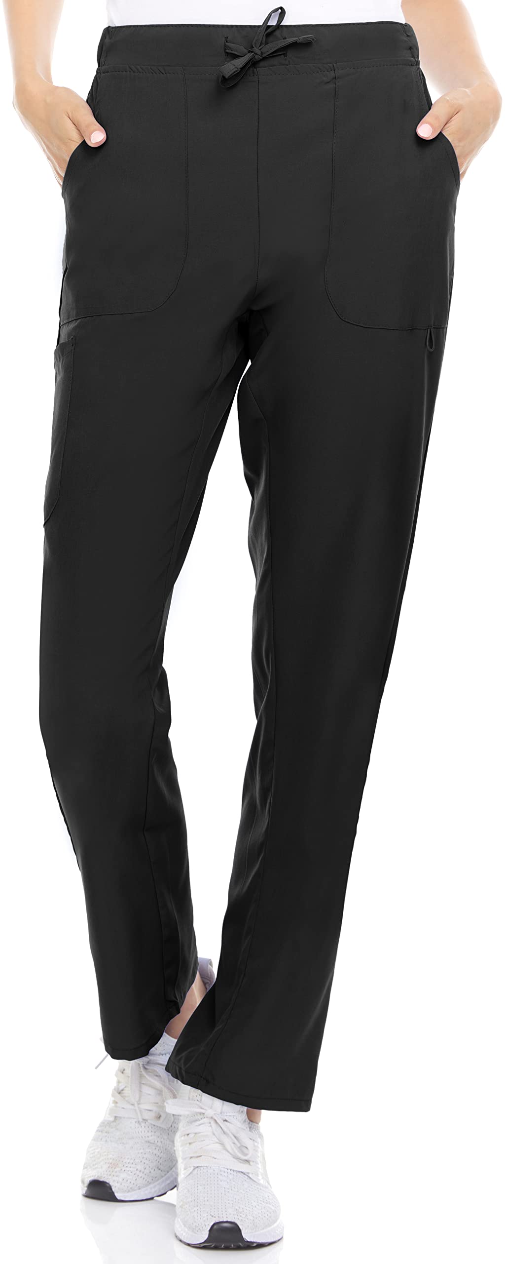 Hey Collection Scrubs 4-Way Stretch Flare Medical Scrub Pants with Four Pockets,Black,Size Large