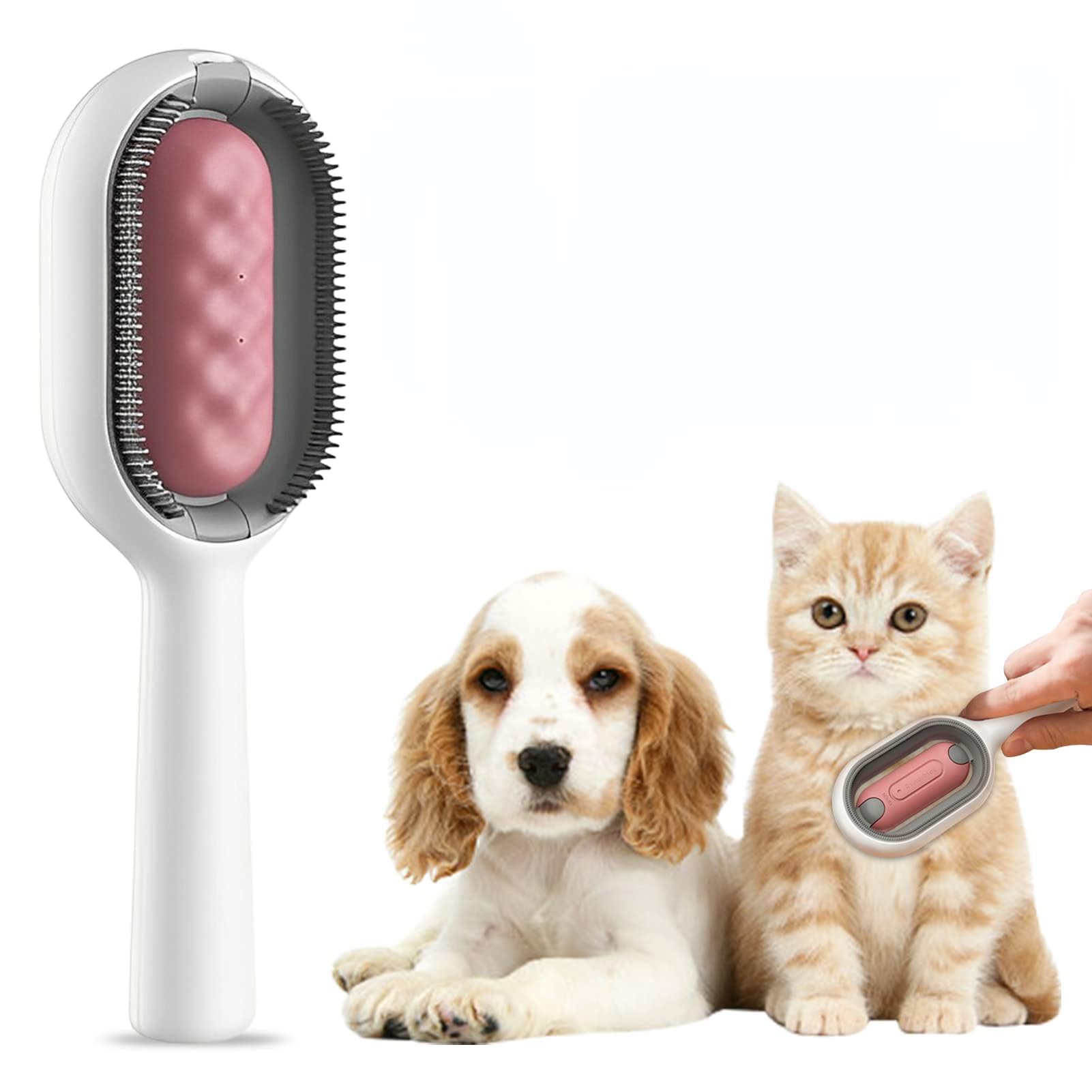 2023 NEW Dog Brush with Water Tank Cat Brush with Wet Wipes(not include) Cleaning Brush for Pet Hair Pet Cleaning Hair Removal Comb Ideal for Massage Care and Remove Hair (3mm-Short Hair,Pink) — image 1