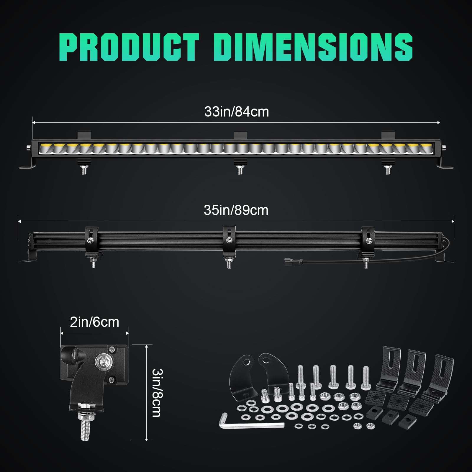 RIGIDON 33 Pollici 84cm 90W 9000LM Singola Fila Barra Led Fuoristrada Con 12V 16AWG Cablaggio Kit, Luce Leds, Luci di Lavoro Per Auto Camion SUV UTE ATV Barca 4x4 Veicoli Offroad, Impermeabile Bianca