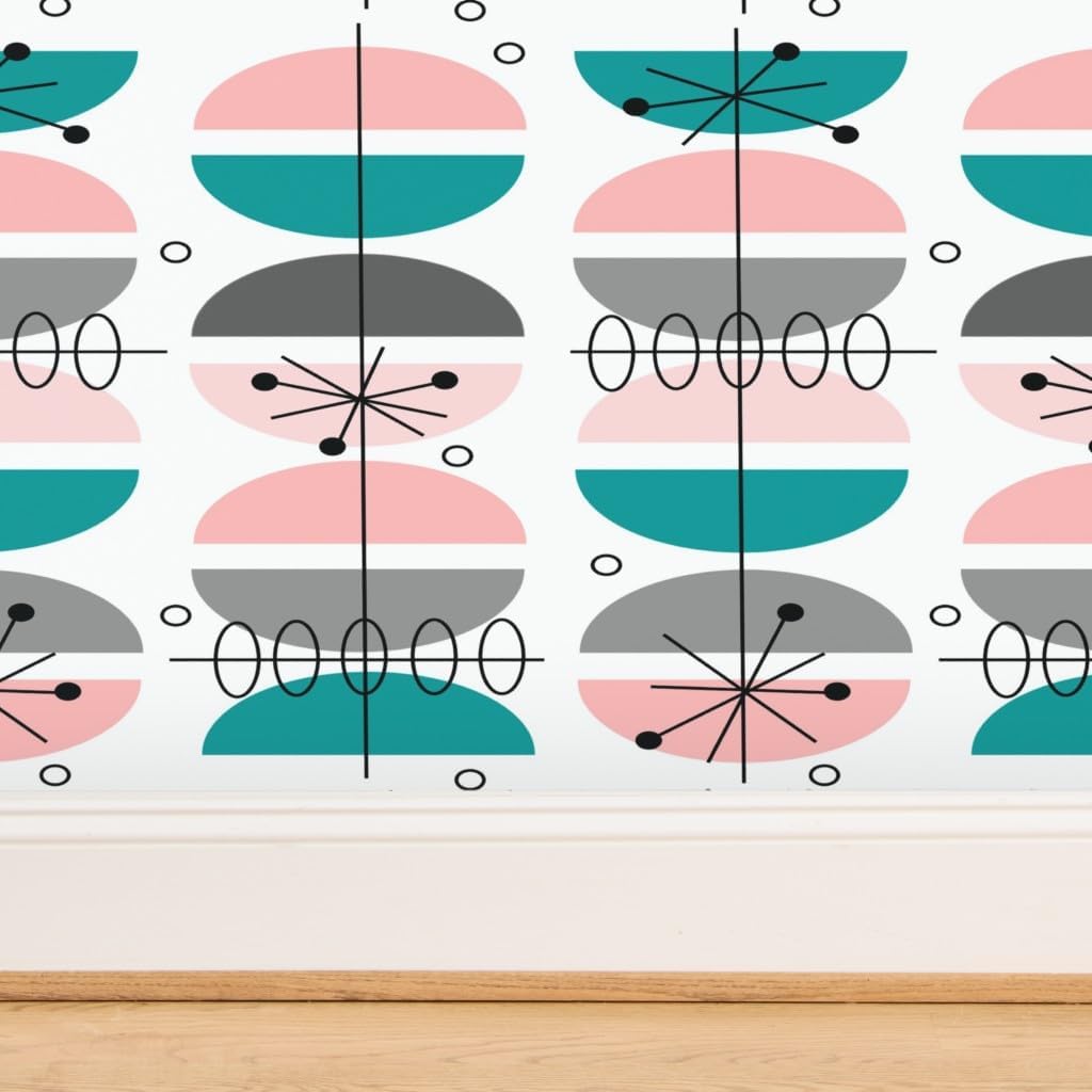 Spoonflower Commercial Grade Wallpaper 27ft x 2ft - Atomic Mid Century Midcentury Modern Vintage Inspired Retro Traditional Wallpaper