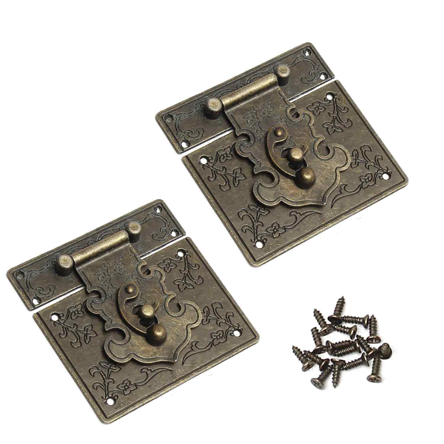 MroMax 2 Sets Wood Case Chest Box Rectangle Clasp Closure Hasp Latches Bronze Tone 85 x 82mm