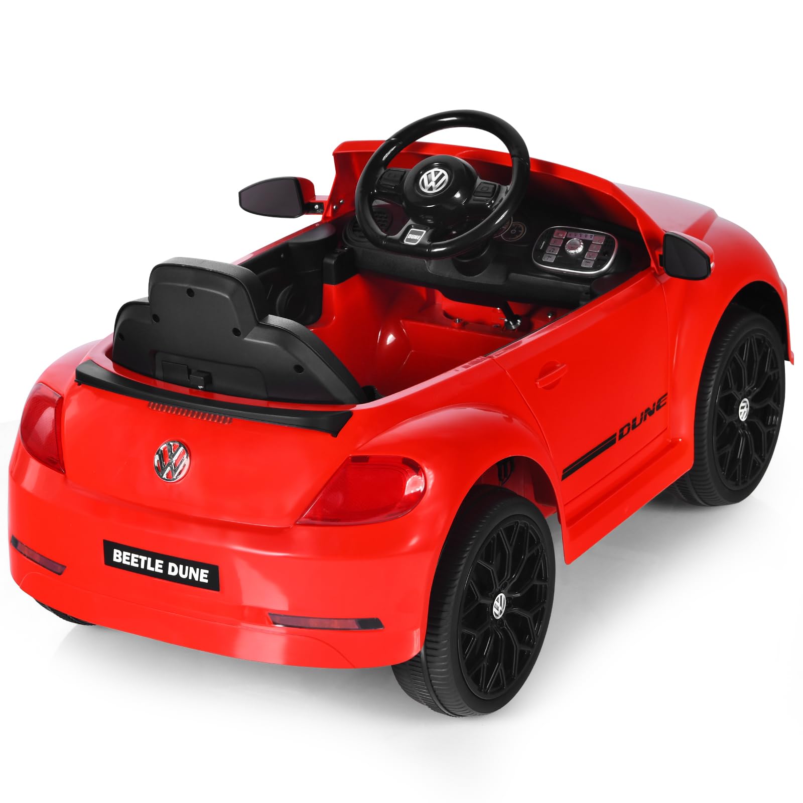 RELAX4LIFE 12V Macchina Volkswagen Elettrica per Bambini con Telecomando 2,4G, 5 km/h, Luci, Musica, Slot USB, Clacson, 2 Portiere Apribili, 3-8 Anni, Carico 30 KG, Cintura di Sicurezza, ROSSO